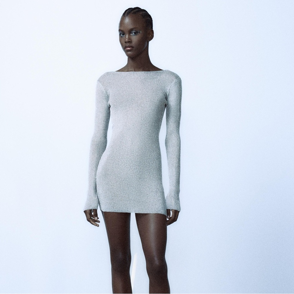 Zara Gray Long Sleeve Bateau Neck Bodycon Dress